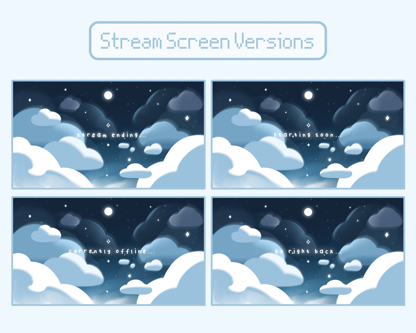 Cotton Candy Clouds, Blue | 4 Animated Stream Screens