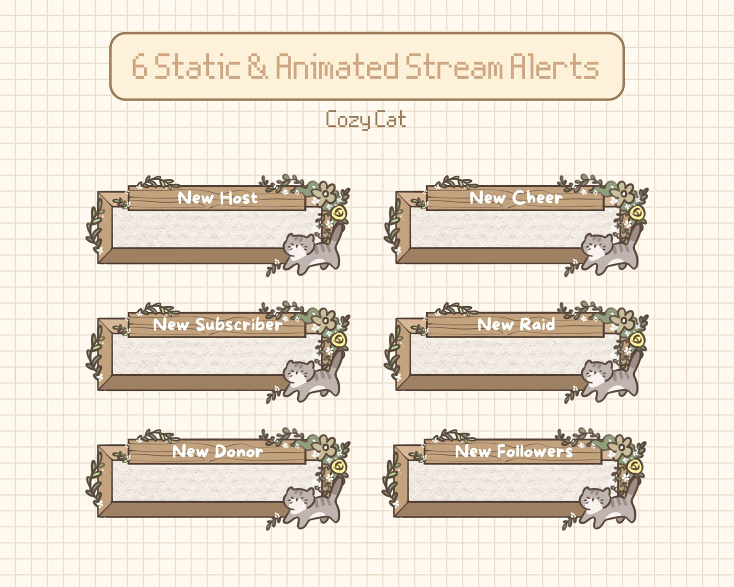 Cozy Cat | 6 Static & Animated Alerts