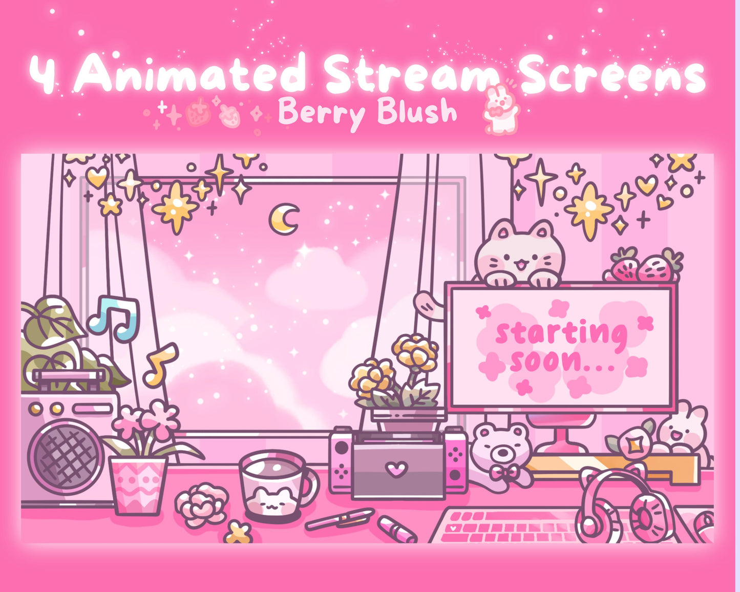 Berry Blush| 4 Animated Stream Screens