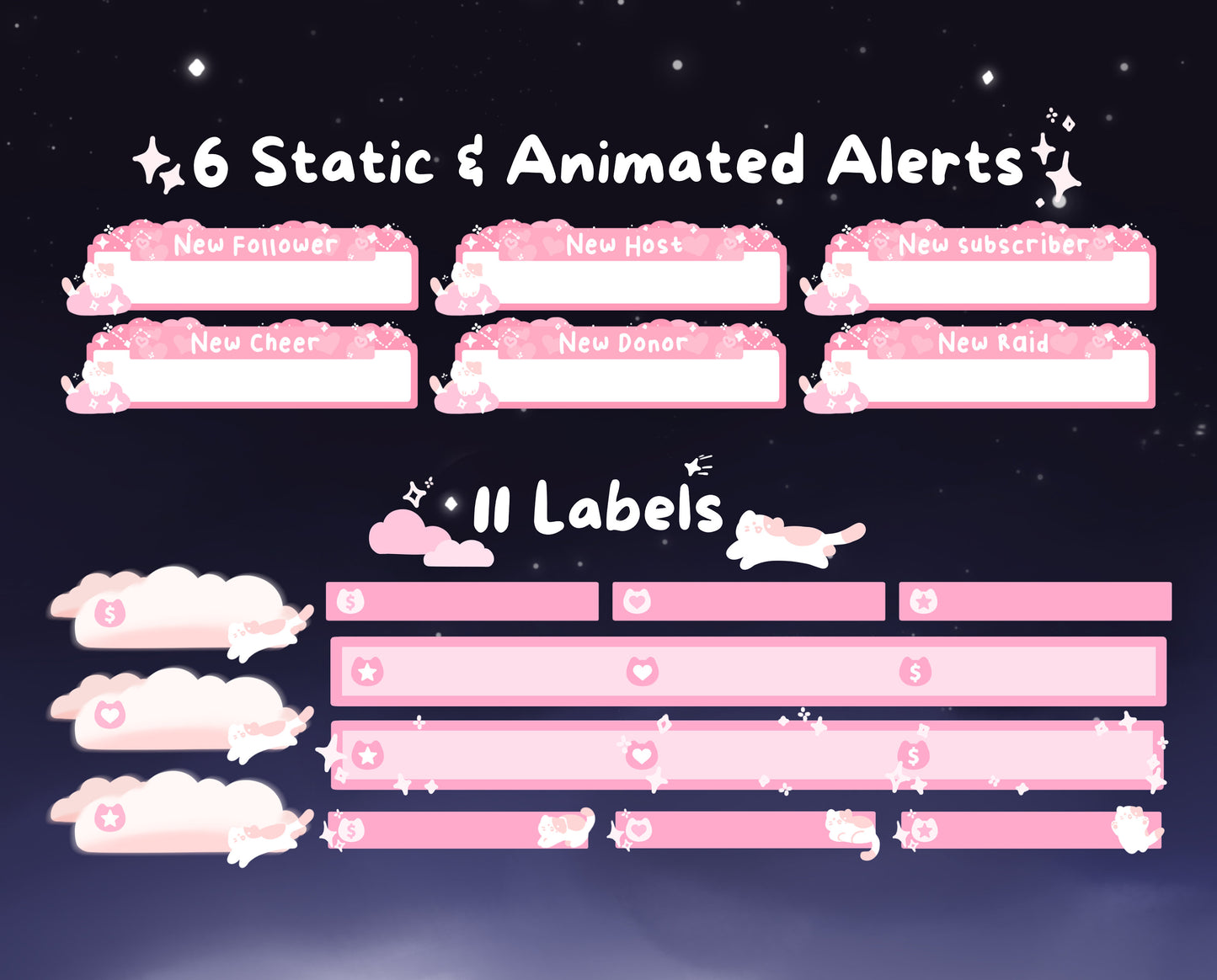 Cotton Candy Clouds, Pink | Animated Stream Pack | Animated Twitch Overlay