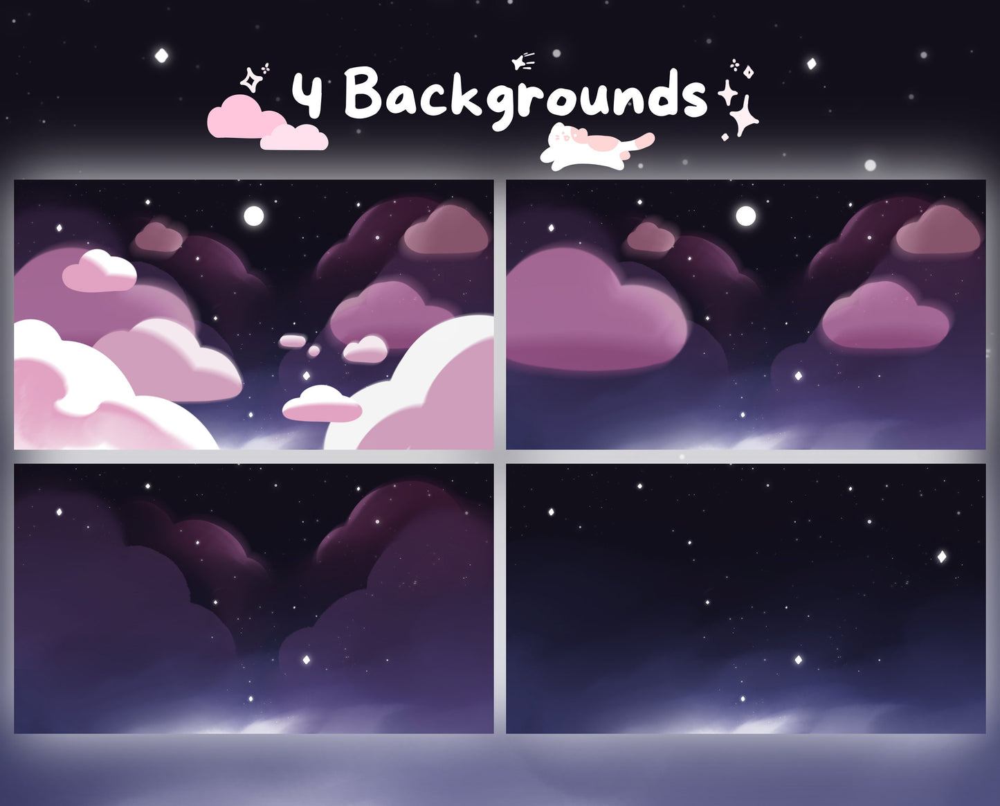 Cotton Candy Clouds, Pink | Animated Stream Pack | Animated Twitch Overlay