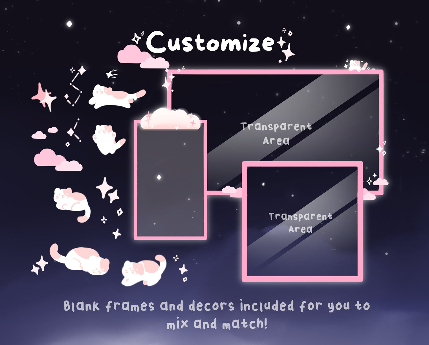 Cotton Candy Clouds, Pink | Animated Stream Pack | Animated Twitch Overlay