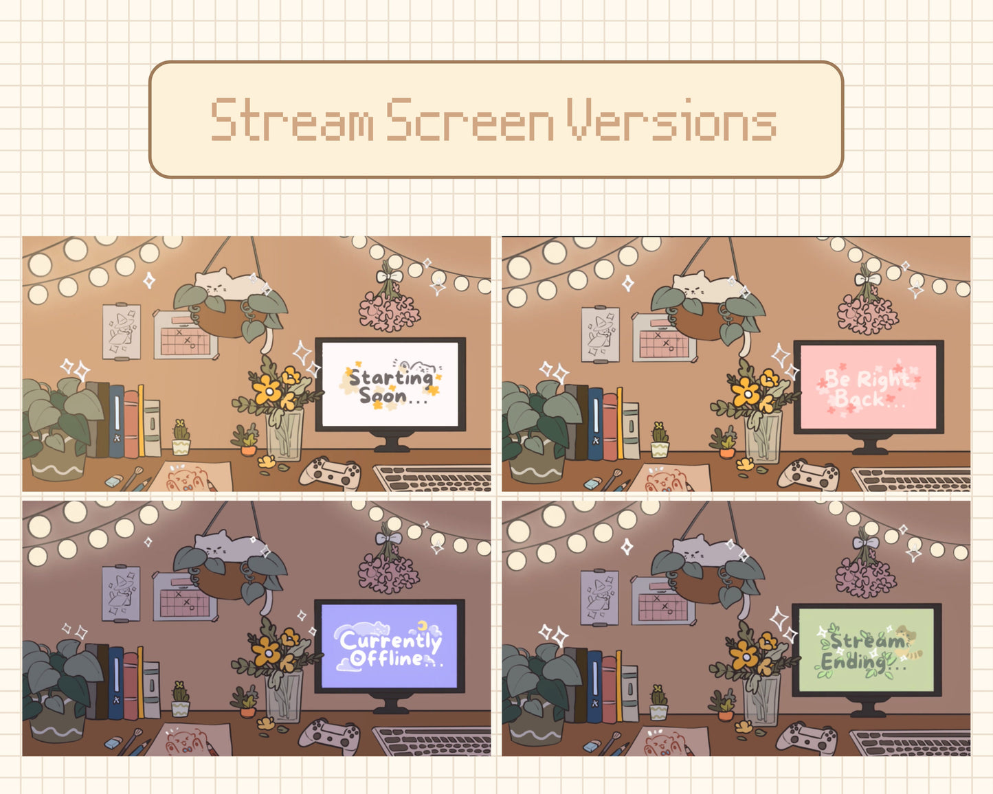 Cozy Cat | 4 Animated Stream Screens