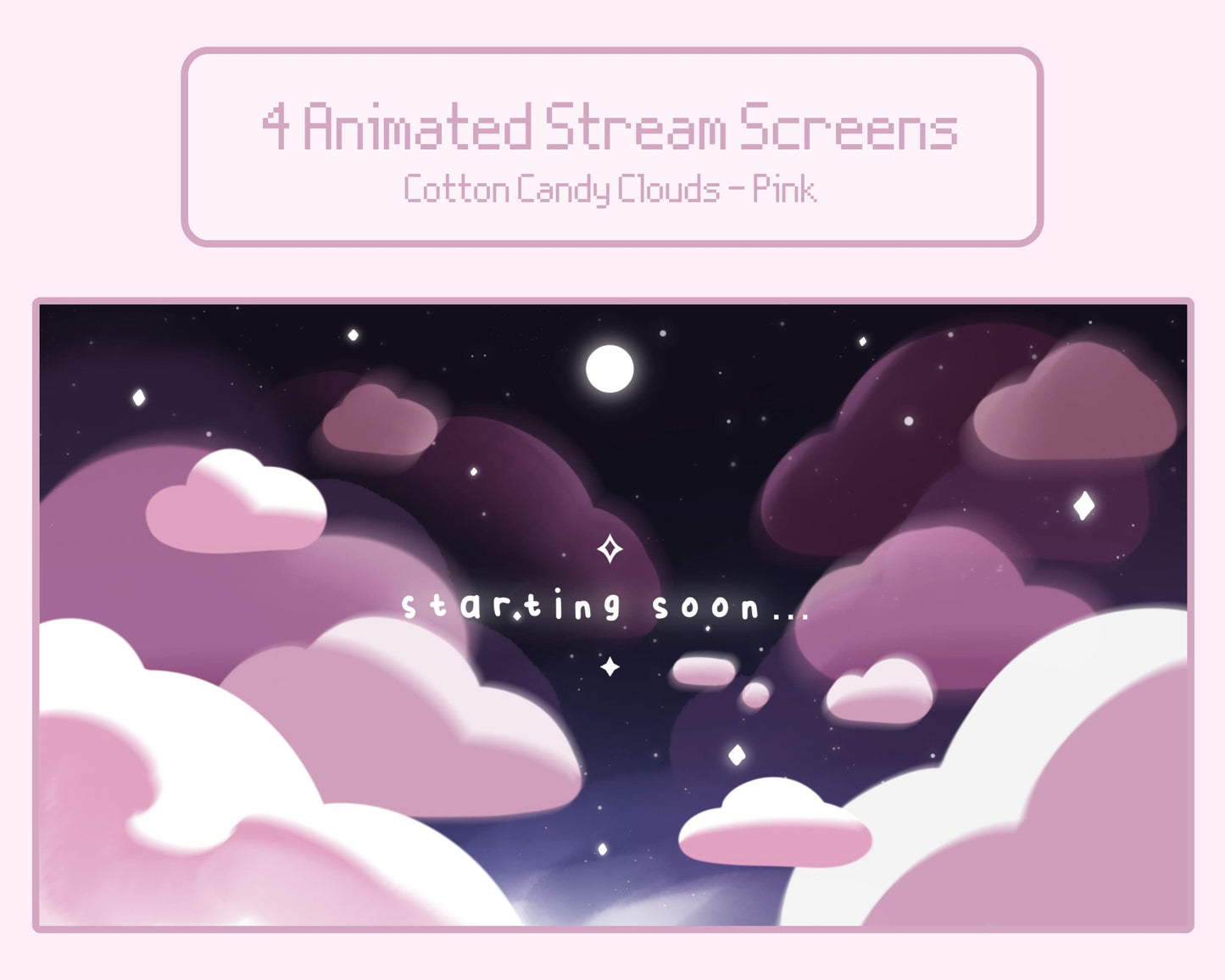 Cotton Candy Clouds, Pink | 4 Animated Stream Screens
