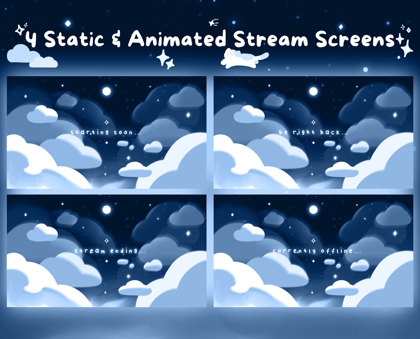 Cotton Candy Clouds, Blue | Animated Stream Pack | Animated Twitch Overlay