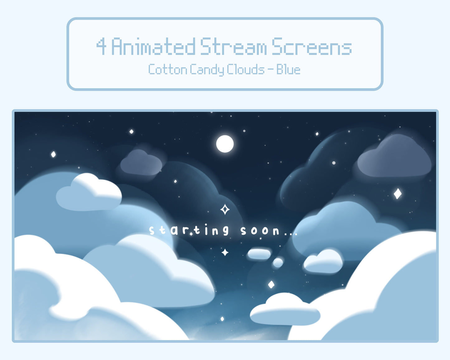 Cotton Candy Clouds, Blue | 4 Animated Stream Screens