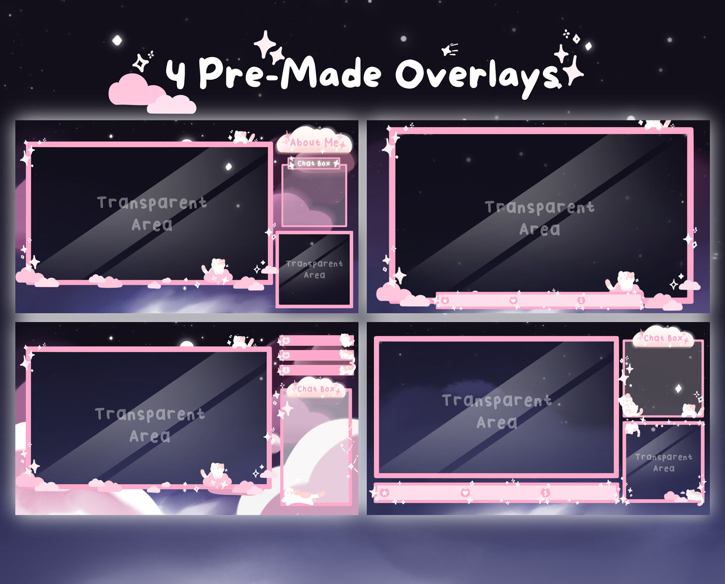 Cotton Candy Clouds, Pink | Animated Stream Pack | Animated Twitch Overlay