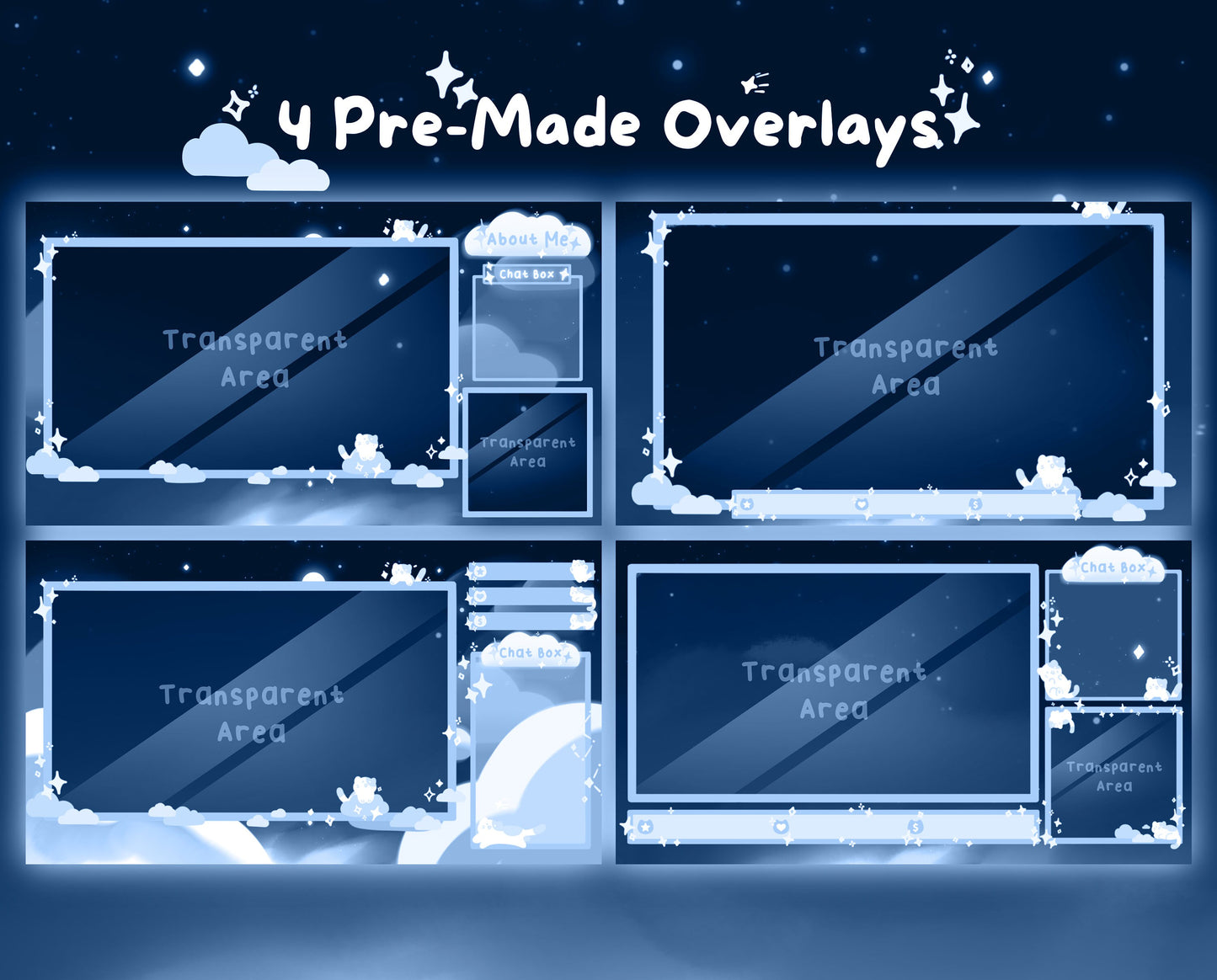 Cotton Candy Clouds, Blue | Animated Stream Pack | Animated Twitch Overlay