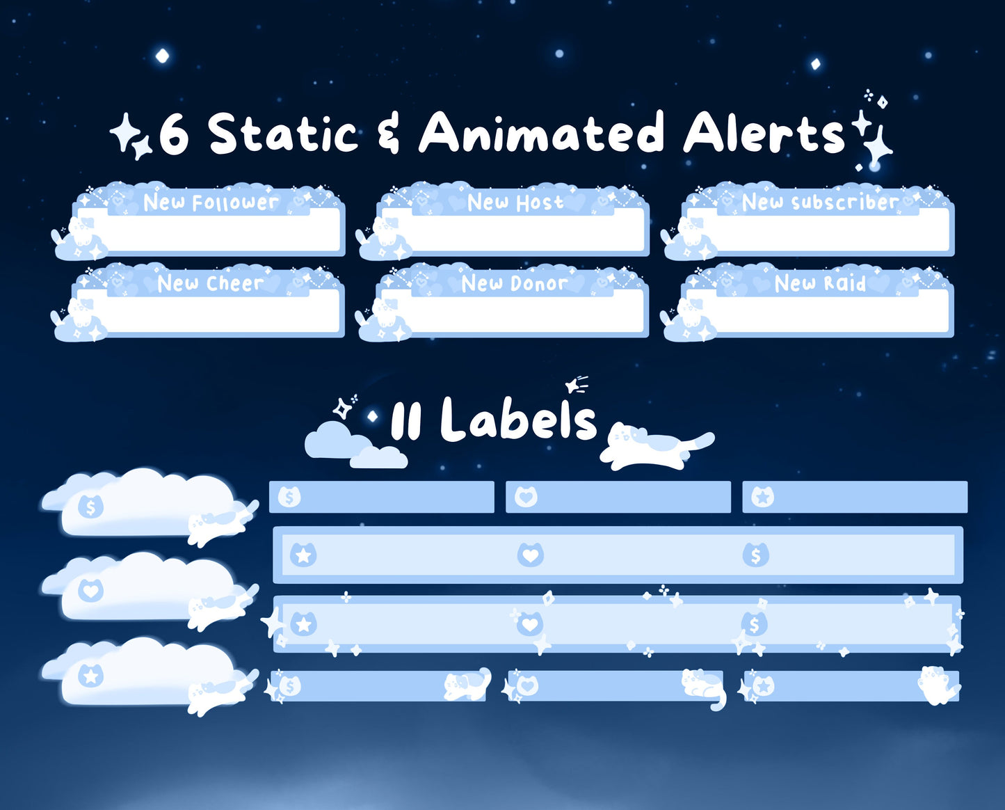 Cotton Candy Clouds, Blue | Animated Stream Pack | Animated Twitch Overlay