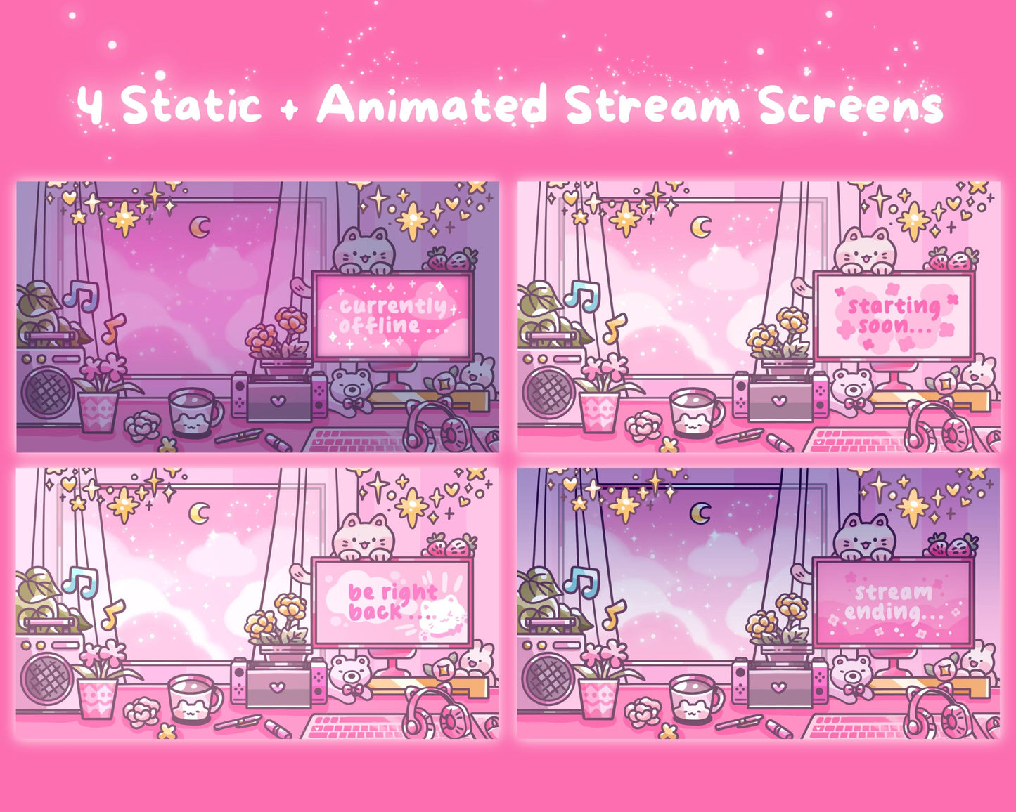 Berry Blush| 4 Animated Stream Screens