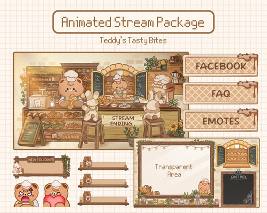 Teddy's Tasty Bites | Animated Stream Pack | Animated Twitch Overlay