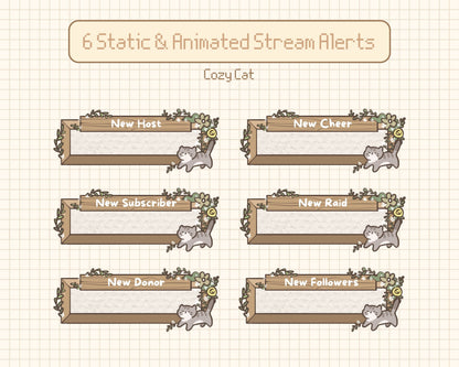 Cozy Cat | 6 Static & Animated Alerts