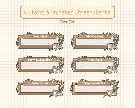 Cozy Cat | 6 Static & Animated Alerts