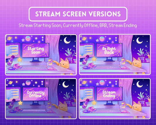 Orange Cat | 4 Animated Stream Screens