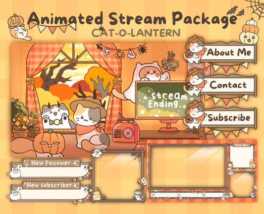 Cat-o-Lantern | Animated Stream Pack | Animated Twitch Overlay