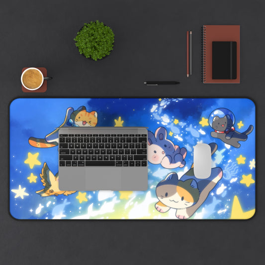 Cute Animal Desk Mat for Gamers, Home Office Decor, Gift for Cat Lovers, Colorful Workspace Accessories, Starry Sky Design