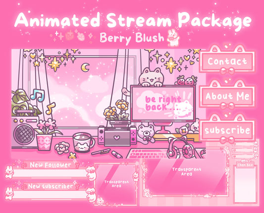Berry Blush| Animated Stream Pack | Animated Twitch Overlay