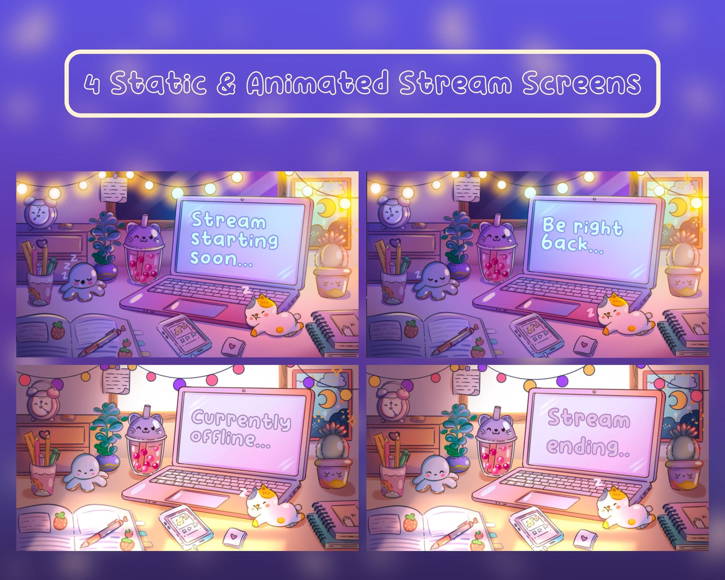 Calico Cat | Animated Stream Pack | Animated Twitch Overlay