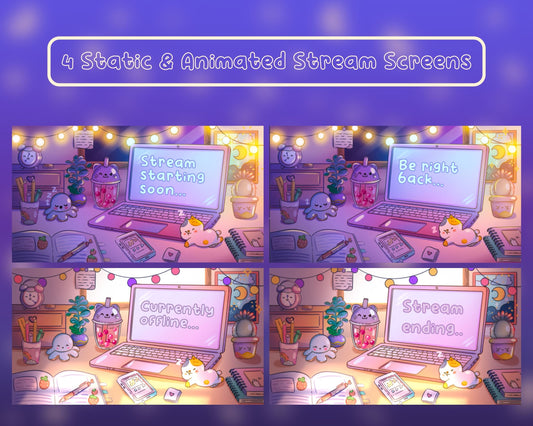 Calico Cat | Animated Stream Pack | Animated Twitch Overlay