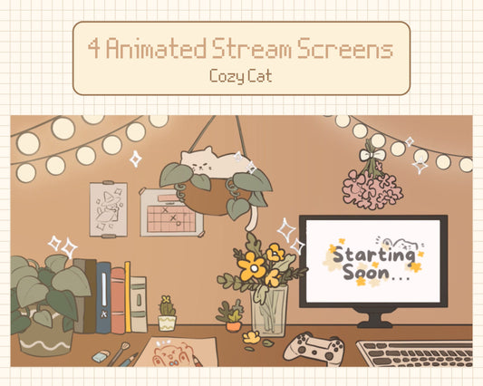 Cozy Cat | 4 Animated Stream Screens