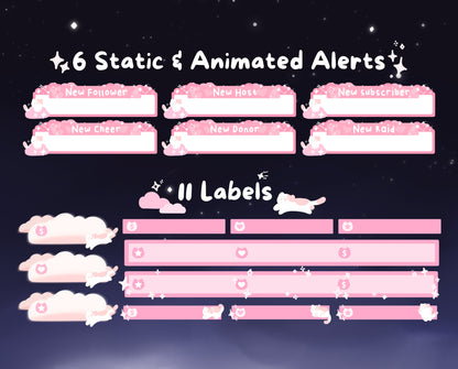 Cotton Candy Clouds, Pink | Animated Stream Pack | Animated Twitch Overlay