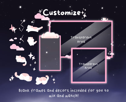Cotton Candy Clouds, Pink | Animated Stream Pack | Animated Twitch Overlay
