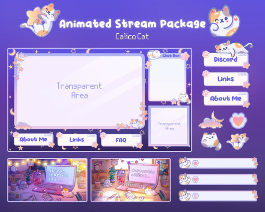 Calico Cat | Animated Stream Pack | Animated Twitch Overlay