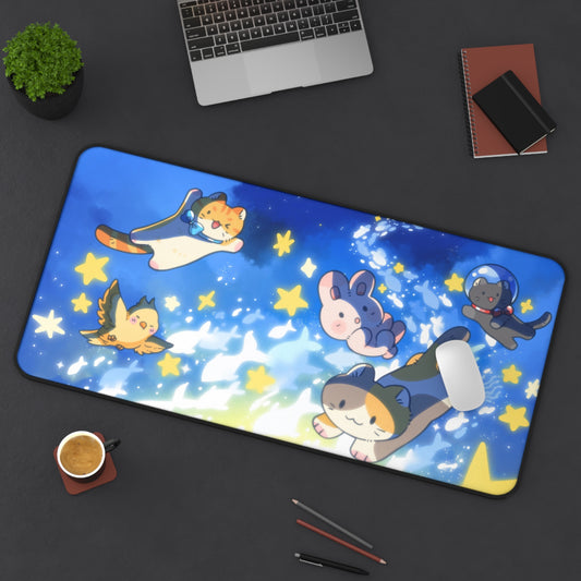Cute Animal Desk Mat for Gamers, Home Office Decor, Gift for Cat Lovers, Colorful Workspace Accessories, Starry Sky Design