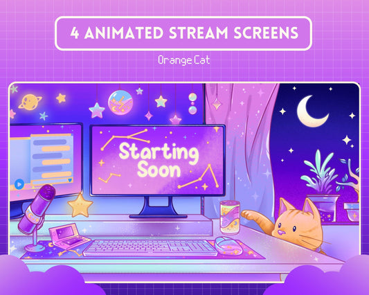 Orange Cat | 4 Animated Stream Screens