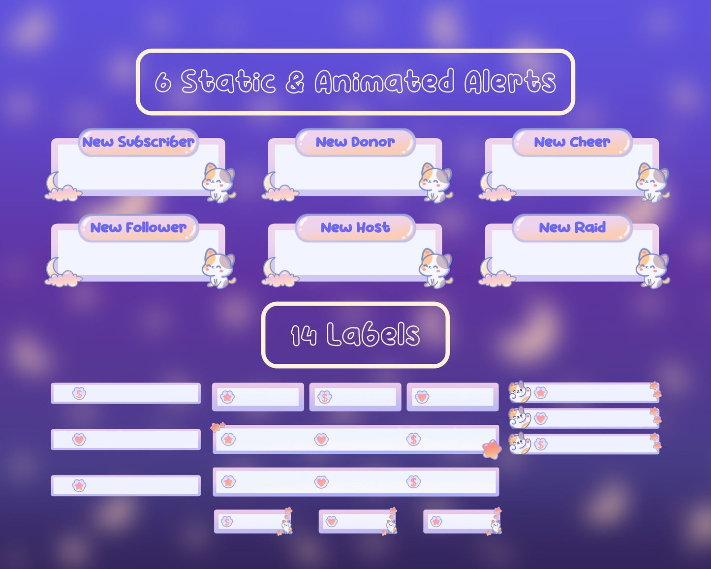Calico Cat | Animated Stream Pack | Animated Twitch Overlay