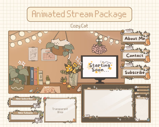 Cozy Cat | Animated Stream Pack | Animated Twitch Overlay