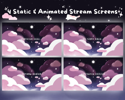 Cotton Candy Clouds, Pink | Animated Stream Pack | Animated Twitch Overlay