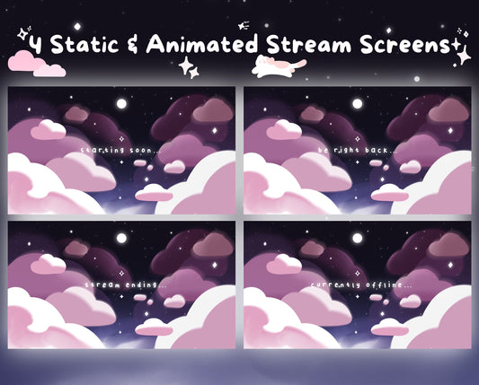 Cotton Candy Clouds, Pink | Animated Stream Pack | Animated Twitch Overlay