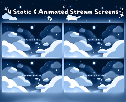 Cotton Candy Clouds, Blue | Animated Stream Pack | Animated Twitch Overlay