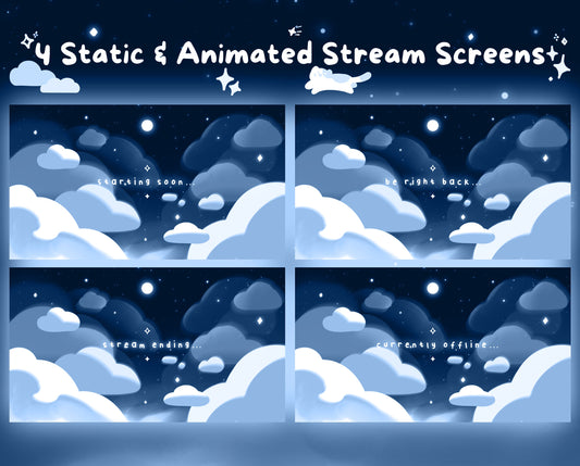 Cotton Candy Clouds, Blue | Animated Stream Pack | Animated Twitch Overlay