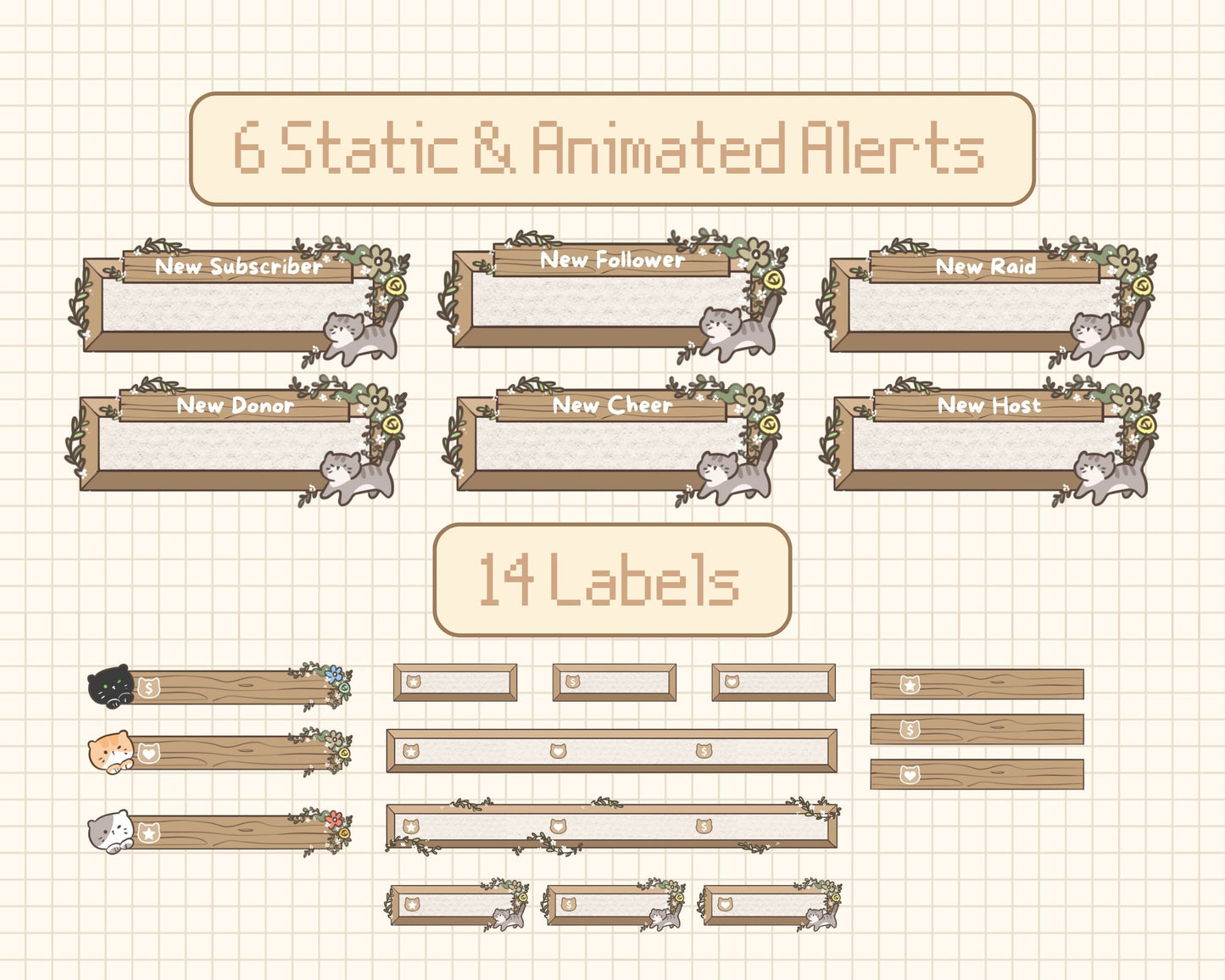 Cozy Cat | Animated Stream Pack | Animated Twitch Overlay