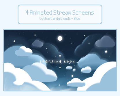 Cotton Candy Clouds, Blue | 4 Animated Stream Screens