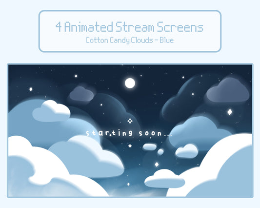 Cotton Candy Clouds, Blue | 4 Animated Stream Screens