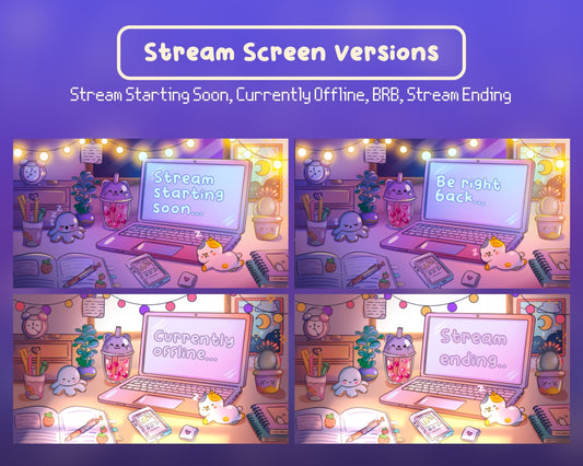 Calico Cat | 4 Animated Stream Screens