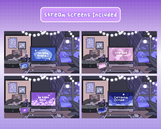 Lofi Cat | 4 Animated Stream Screens